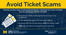Avoid ticket scams info and picture of 2 tickets