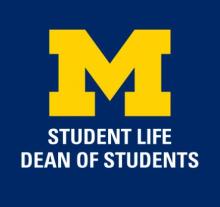 Maize M with text "Student Life Dean of Students"