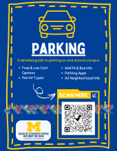 Blue parking information with picture of a car