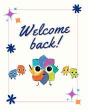 Illustration of the model of well-being as a character with the text "Welcome back!"