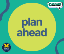 Circle with the text "plan ahead" inside and the M stay in the BLUE logo in the bottom left corner.