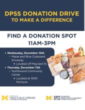 Informational poster with photograph of food items and title "DPSS Donation Drive To Make a Difference"