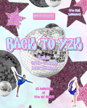 Poster with disco balls, pink stars, and two figure skaters with the text "Back to Y2K."