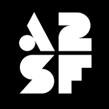 Logo for A2SF with white lettering against a black square background.