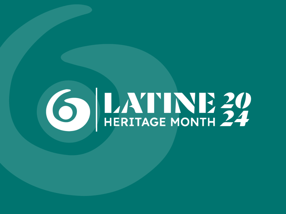 Text "Latine Heritage Month 2024" with teal background