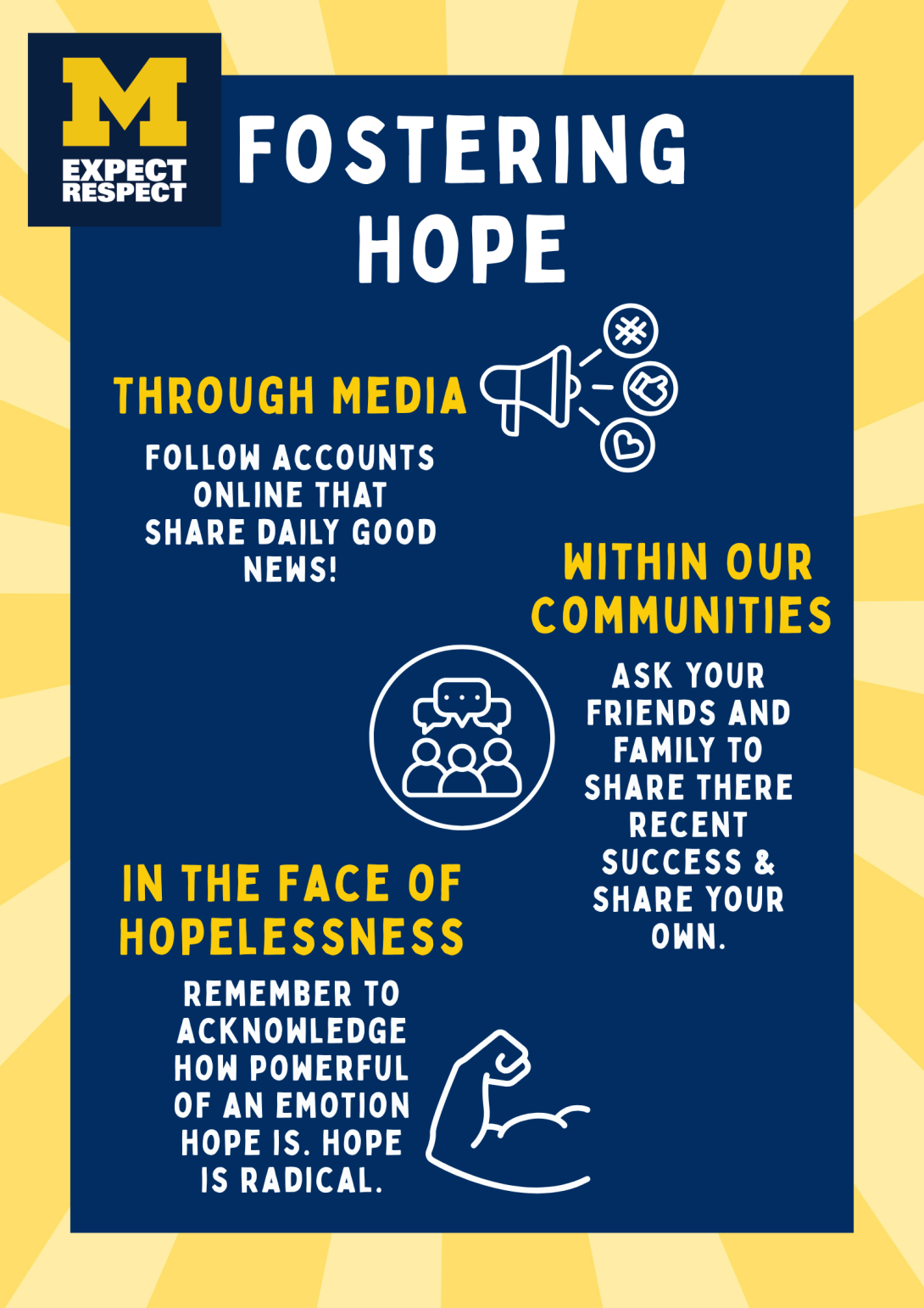 Poster with information on fostering hope through media, within our communities, and in the fact of hopelessness.